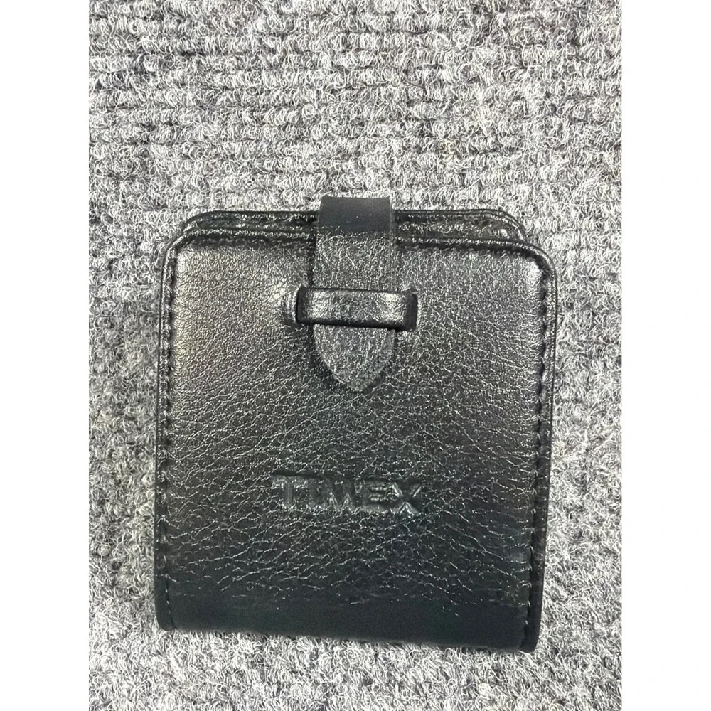 Timex Travel Alarm Clock Black Faux Leather Folding Case Quartz